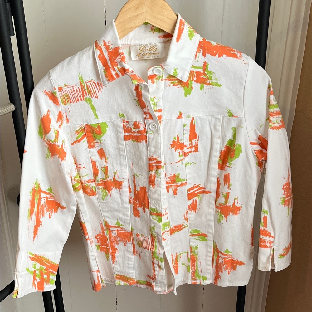 Lilly of California Women's Blazer White with Orange and Green Print